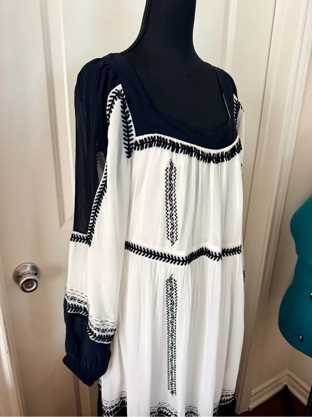 Anthropologie White and Black Embroidered Maxi Dress - Picture 2 of 8